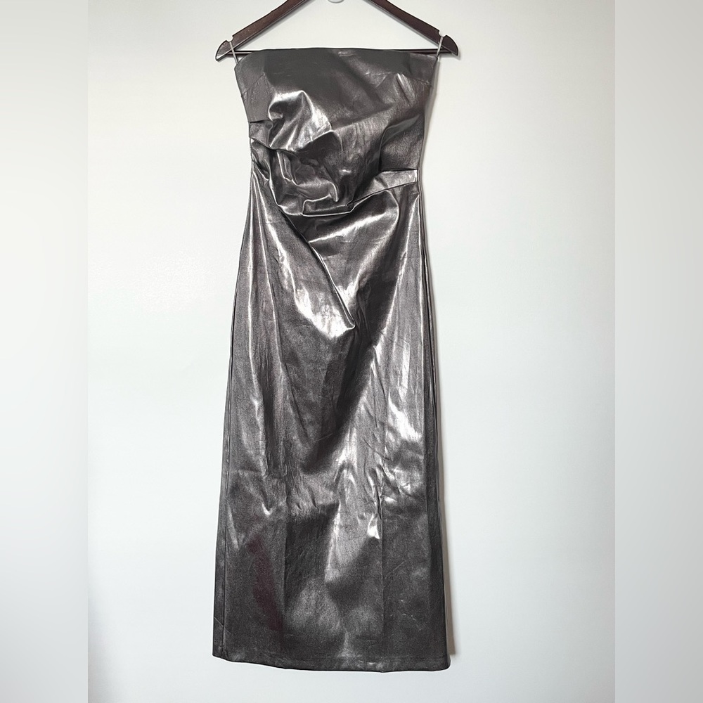 ZARA NEW WOMAN SS23 STEEL METALLIC STRAPLESS DRESS 3067/290/015 - Picture 2 of 12
